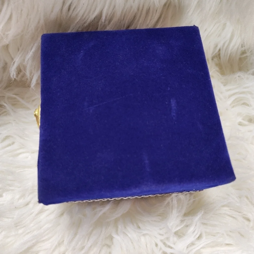 Royal Blue Velvet Rhinestone Jewelry Trinket Box